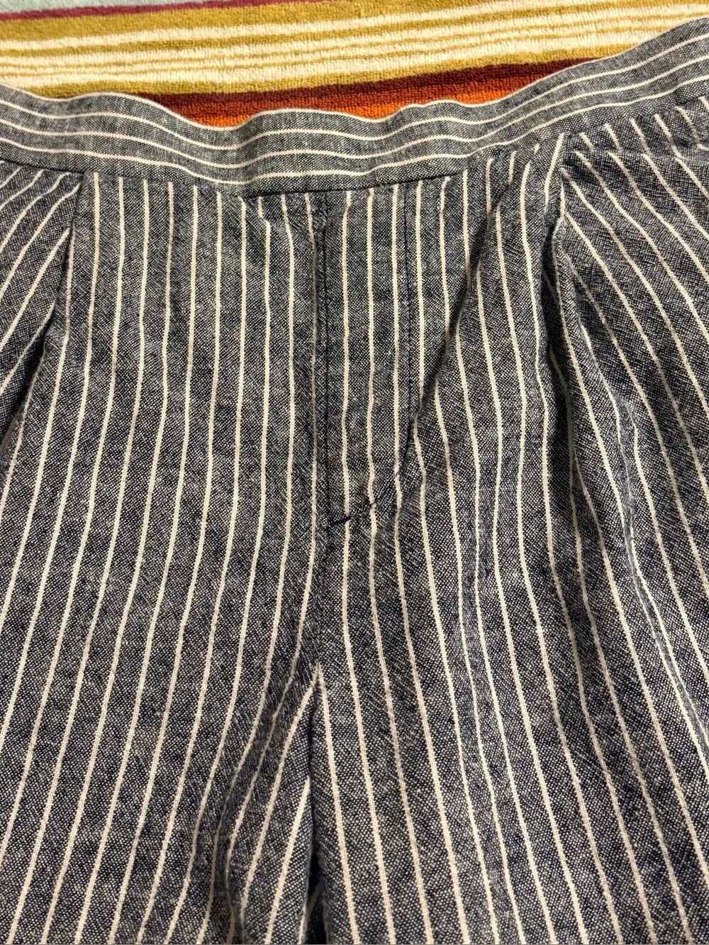 Banana Republic Navy and White Pinstripe Wide Legged Linen Blend Pants